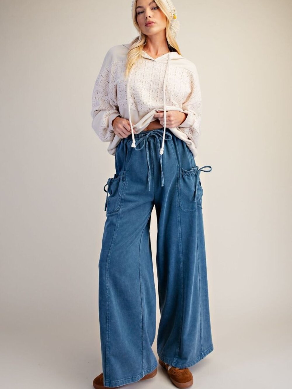 EASEL WASHED TERRY KNIT PANTS 100% COTTON